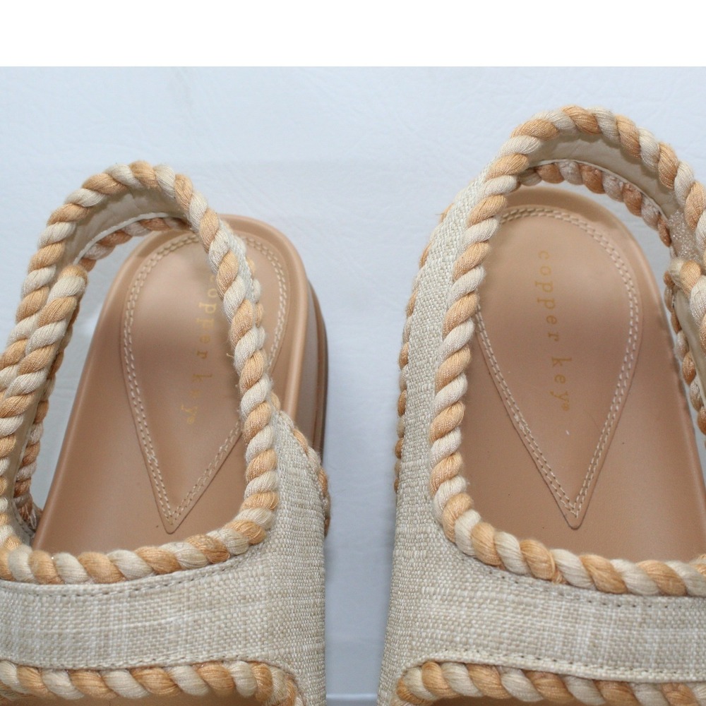 Copper Key Womens Linen Rope Trim Platform Sandals Beige Tan Strappy 9.5M - Picture 7 of 8